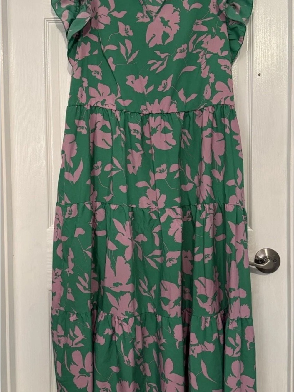 SHEIN Green Maxi Skirt with Pink Floral Pattern